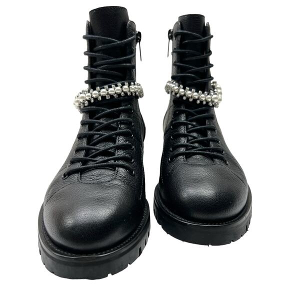 JIMMY CHOO Cruz Quilted Crystal Strap Embellished Black Combat Boots EU 37 US 7 - Picture 3 of 16